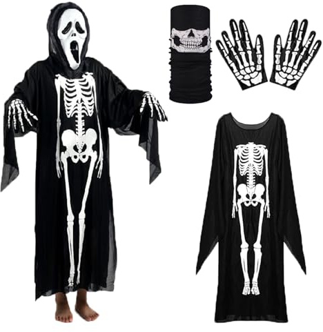 CHAOTEMAI Halloween Skelett Kostüm mit Handschuhen und Maske Halloween Kostüm Herren Horror Skelett Kostüms Damen Leicht für Karneval Spukhäuser Theaterstücke Cosplay Foto-Requisite