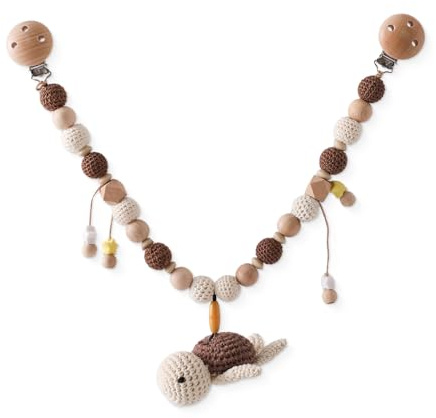 AQCQDQ Kinderwagenkette Holz Baby, Kinderwagen Anhänger Baby Mobiles Kinderwagen Kette Für Babys, Kinderwagenkette Gehäkelt Design, Geschenk zur Geburt für Neugeborenen Mädchen Junge (Schildkröte)