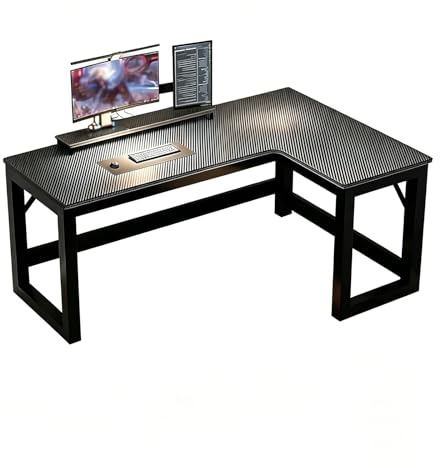 RVGVPMAMTZ L-förmiger Computertisch, großer Chefschreibtisch, Carbonfaser-Finish, H-förmige Basis, Kabelmanagement, 100 kg Tragkraft, Eck-Computer-Gaming-Schreibtisch, Schwarz Right,120 * 80cm