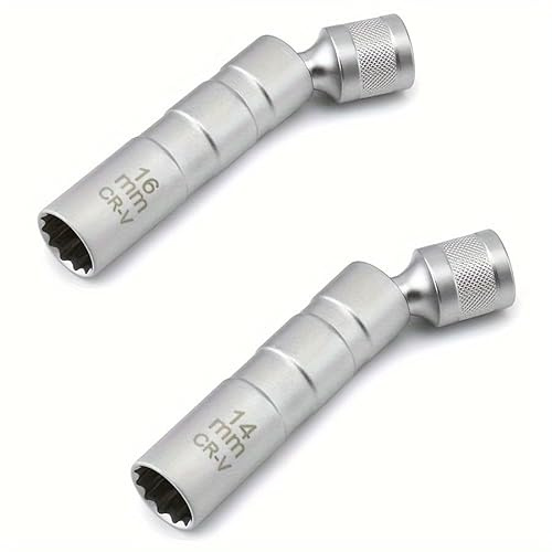 Mautopily Zündkerzen-Stecknuss Satz 2-TLG (14mm & 16mm), Magnetisch & Dünnwandig, 3/8 Zündkerzenschlüssel mit 360° Gelenk, CR-V Zündkerzennuss Set Universal für KFZ & Motorrad