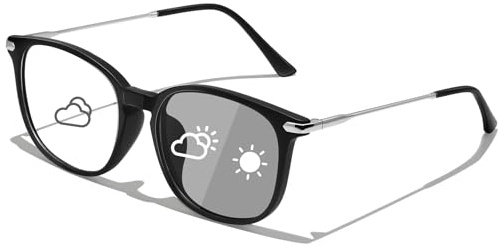 KANASTAL Occhiali Luce Blu Fotocromatici Uomo Donna Antiriflesso Protezione Computer PC Quadrati Neri Schermo Riposo Photochromic Blue Light Glasses per Gaming tv Telefono -Nero Opaco