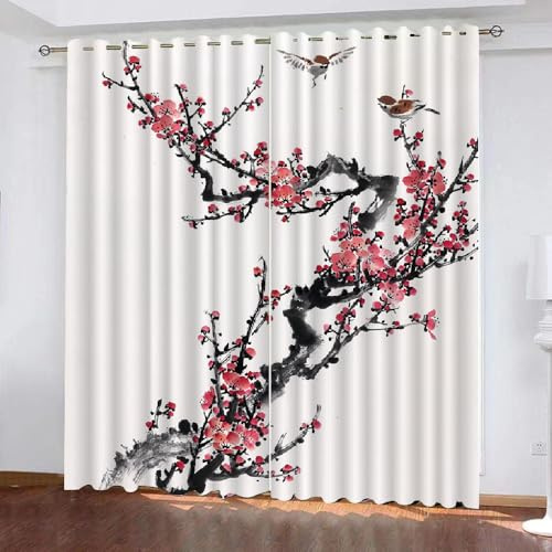 HABEAT 3D China Stil Vorhänge Abdunkelnde mit ösen 2 Stücks Gardinen Blickdicht Verdunkelungs Tuschemalerei Kälteschutz Scheibengardinen für Junge Mädchen Schlafzimmer B 280 X H 260 cm（Motiv 45-5）