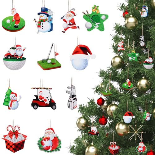 CNSJ 36 Pcs Golf Christmas Tree Hanging Ornaments Wooden Snowman Golf Cart Ball Winter Decorative Xmas Tree Decorations for Golfers Lovers Party Gifts