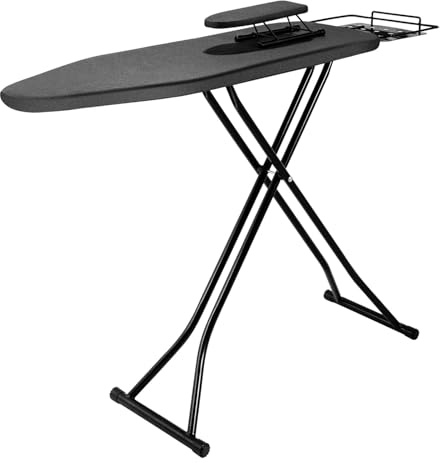 Asse da Stiro Pieghevole con Portaferro, Asse da Stiro Professionale Regolabile a 6 Velocità con Portamaniche e Tubo in Acciaio Spesso a Forma di X, 111 * 32 * 80cm
