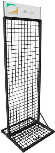 GERSO Gitterständer Schwarz Metall RAL 9005 – stabile Gitterwand 160x59x53 cm mit ausziehbarem Fuß, Bannerhalter & Stellfüßen – beidseitig nutzbar für Ladenbau & Warenpräsentation