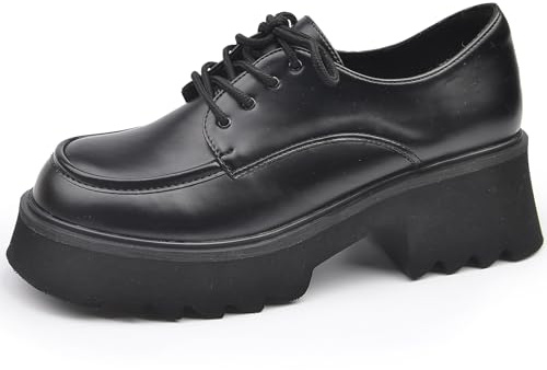 Wtharosa Zapatos Oxford con Plataforma Gruesa para Mujer Cordones Suela de Tacos Gruesa Punta Redonda Mocasines Góticos de Moda para Conjuntos Urbanos y Oficina,Black Matte,40 EU