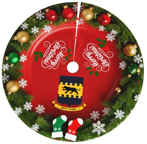 Christmas Tree Skirt Tuskegee Airmen Spit Fire Christmas Decorations Soft Red Green Christmas Decor Mat for Xmas Holiday Decorations 36