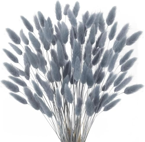Minnhua 120pcs Pampas Grass Flores Secas Ovatus Secas Naturales 43 cm Flores Secas Naturales Flores Bohemias Decoración de Cumpleaños Boda Decoración del Hogar (Gris)
