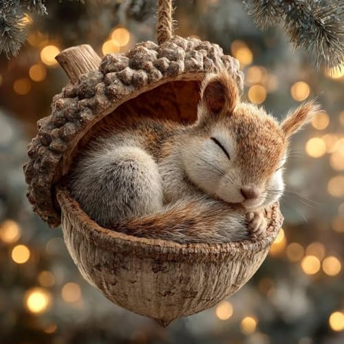 3D Weihnachtsbaumschmuck Waldtiere Eichels Ornamente, Tier Hängenden Weihnachtsschmuck Anhänger, Niedliche Eicheln Und Tannenzapfen Acryl Waldtier Christbaumschmuck für Wohnzimmer (C)