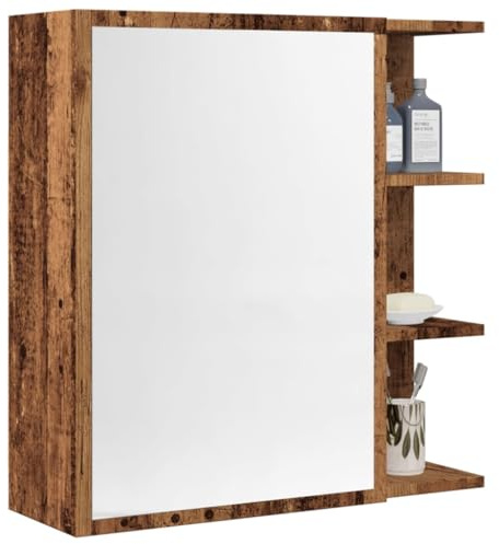 Frdhee Armoire de salle de bain, étroite, à miroir, aspect bois vieilli, 62, 5 x 20, 5 x 64 cm, lavabo sur pied pour salle de bain, salon, salle à manger, cuisine