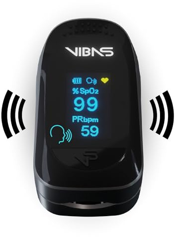 VIBAS iVoice Oxy Pulse Oximeter Parlant – Oxymètre de Doigt avec Voix Multilingue, Mesure SpO₂ et Fréquence Cardiaque, Idéal pour Personnes Âgées et Malvoyantes, Piles Incluses