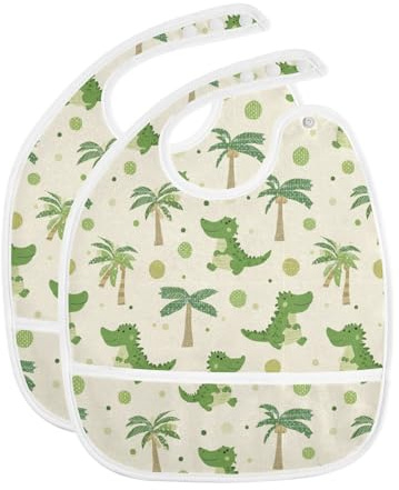 IHCVHQX Baby Feeding Bibs with Catcher Pocket Cute Alligators Palm Trees Toddler Sleeveless Teething Bib 2 Pack