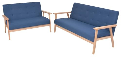WDGJJFECNMUEHI Sofagarnitur 2-TLG. Stoff Blau, Wohnzimmergarnitur Set mit 2-Sitzer und 3-Sitzer Sofa, Bequeme Polstergarnitur aus Holz Polyester, Skandinavisches Design für Wohnzimmer und Esszimmer