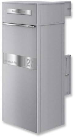 Metzler Briefkasten und Paketbox entnahme hinten, Paketbriefkasten rückseitig draussen groß XXL, Standbriefkasten personalisiert, Paketkasten, Postbox in RAL 9007 Graualuminium mit Namensgravur, ZIVO2