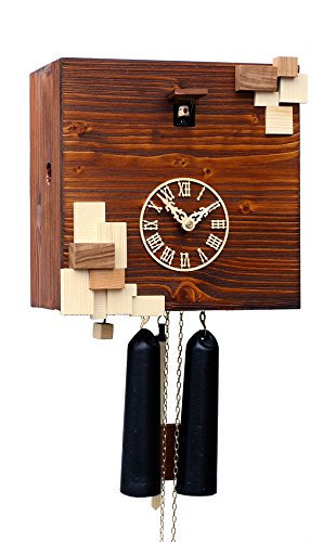 Rombach & Haas Moderne Kuckucksuhr Klassik im Kubus Dunkelbraun mit Holzwürfel 8-Tagewerk