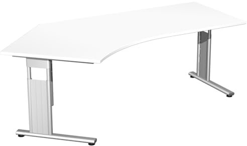 Gera Möbel C Fuß Flex Schreibtisch, Holzdekor, weiß/Silber, 216.6 x 113 x 72 cm