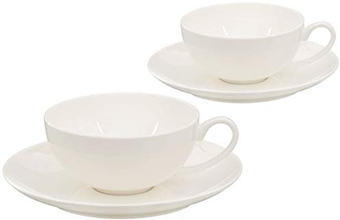 Buchensee Teetassen Set aus Fine Bone China Porzellan. 2 Teetassen je 150ml und 2 Unterteller in fein-cremigem WeiÃŸ.
