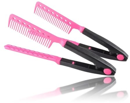 FilfeelPeine para alisar el cabello, corte de pelo, antiestático, en forma de V, pinzas para peinar la peluquería, , , Rosa_rojo, 1 uds. por paquete, 1.00[set de ]