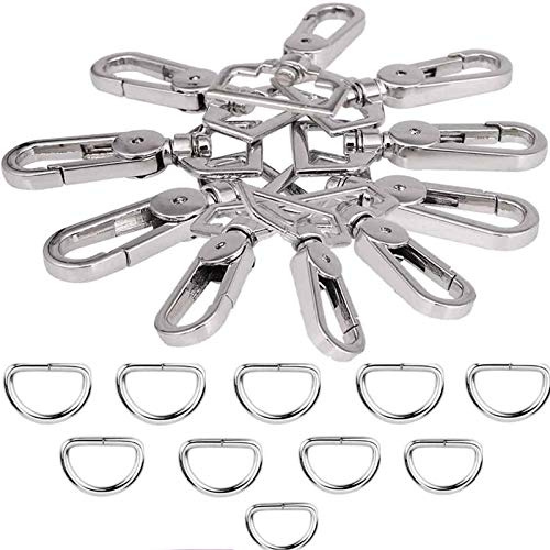 JAKAGO 20 Stück 2,5 cm D-Ringe und Metall-Karabinerhaken mit Drehgelenk, Schnallen-Verschluss für DIY-Hardware, Handtasche, Geldbörse, Taschen, Gepäck, Schlüsselanhänger