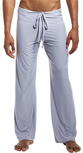 MOSUOKING Men Sports Tight Pants Nylon Underwear Baselayer Legging Soft Mesh Pajama Grey M