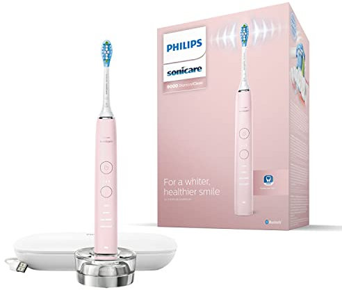 Philips Sonicare DiamondClean 9000 Pink Electric Toothbrush, 4 Modes, 3 Intensities, Gum Pressure Sensor, App, Connected Handle, USB Travel Case, UK 2-Pin Bathroom Plug - HX9911/53