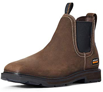 Ariat BMVY9 Mens Groundbreaker Chelsea Wide Square Toe Waterproof Steel Toe Work Boot Dark Brown 10