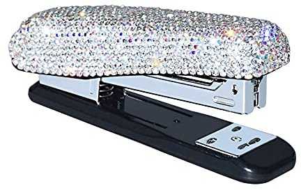 Bling Bling Bling Crystal - Portamatite per penne, biglietti da visita decorativi, in pelle sintetica, regalo per donne e ragazze C1-cucitrice-bianco