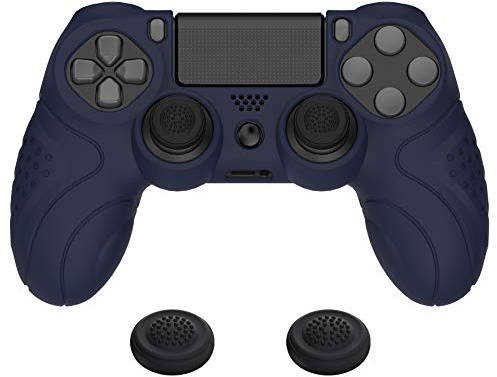 playvital Funda de Silicona para ps4, Slim y Pro con Tapas de Joystick | Agarre Antideslizante, Protección Completa, Ajuste Preciso, Tacto Suave, Serie Guardian, Oscuro Azul