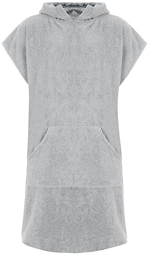 Adults Hooded 100% Cotton Changing Robe with Pocket Beach Terry Towelling Poncho Towel Swimming Surf (SILVER, S/M)