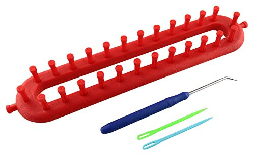 JCBIZ Rechteck Strickwebstühle Kunststoff Weben Weben Set Schal Hüte DIY Häkeln Handgemachtes Bastelset mit einer Häkelnadel und Nadel für Strickliebhaber, 26 cm (Rot)