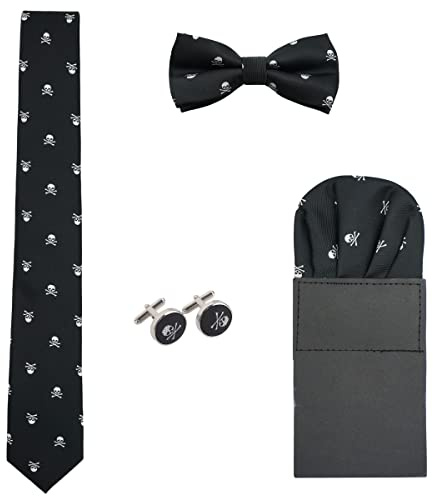 WANYING Totenkopf Pattern Herren 6cm Krawatte & Gebundene Fliege & Einstecktuch 3 in 1 Set Yuppie Trendmode Casual Cool