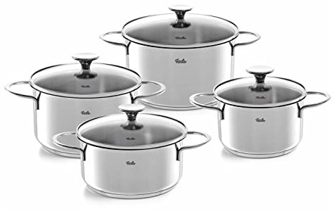 Fissler Copenhagen/Edelstahl-Topfset, 4-teilig, Kochtopf-Set, Töpfe mit Glas-Deckel, 3 Kochtöpfe, 1 Bratentopf - Induktion