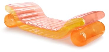 FUNBOY Riesige aufblasbare Luxus-Doppel-Chaiseliege in Regenbogenfarben, transparent, rosa, orange und gelb, perfekt für eine Sommer-Pool-Party