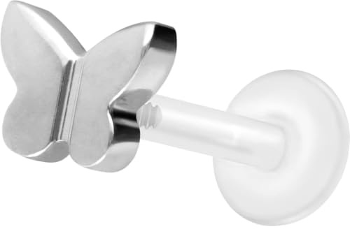 PIERCINGLINE PTFE Labret mit Innengewinde Titan Aufsatz SCHMETTERLING Piercing Lippe Nase Ohr Helix Tragus Medusa Farb & Größenauswahl