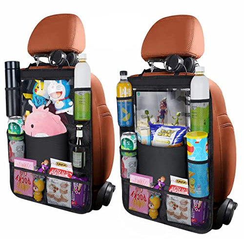 URAQT Auto Rückenlehnenschutz,2 Stück 600D Oxford Rücksitz Organizer Wasserdicht Rücksitzschoner Premium Autositz Organizer 8 Taschen Auto Organizer Kinder mit Berührbarem Tablet Fach für Autositz