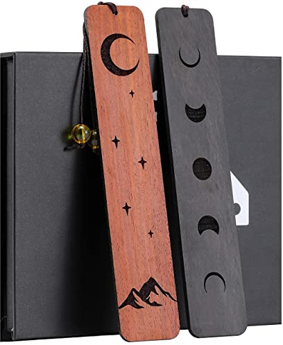 Lesezeichen, HOMEMARS Berg Mond Lesezeichen Holz, 2 Stück Bookmark Set, Handgefertigtes Hölzernes, Geschenkbox Set, Weihnachtsgeschenke, Lehrer Geschenk,Originelles Design