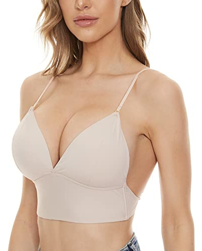 Reggiseni a schiena bassa senza ferretto Deep V Plunge Multiway Convertibile Spaghetti Strap Backless Reggiseni per le donne, Beige, XL