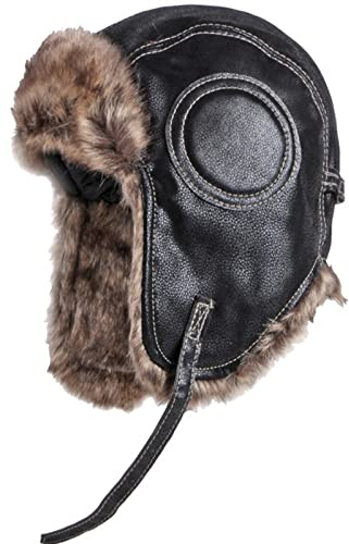 GIBZ Cappello Aviatore in Pelliccia Uomo Donna con Earflap Caldo Berretto Russo in Pelle Antivento per Inverno, Nero