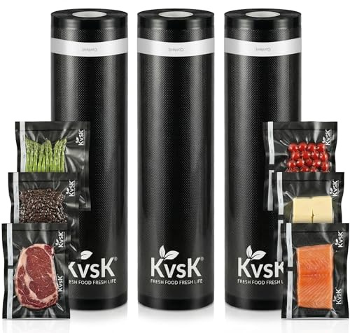 KVSK Black and Clear Vacuum Seal Rolls 3 Pack 11x16.4 Ft Food Storage Preserve Food Freshness, Light-Proof Design for Coffee, Tea, Nuts, Total 50 Ft 3.6mil+10mil Thickened, Food Grade BPA Free