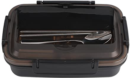 Haofy Edelstahl Lunchbox 3 Fächer auslaufsicher mit integriertem Löffel Essstäbchen für Mikrowelle Spülmaschine, Büro, Schule, Camping