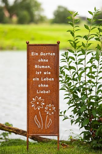 Schild Gartenschild Edelrost Rost zum Einstecken rostige Gartendeko Blumen Blüten Dekoration Beetstecker Gartenstecker (Ein Garten ohne Blumen ist wie ein Leben ohne Liebe)