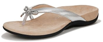Vionic Womens Bella Flip-Flop Sandal Wide Fit UK 5, Aluminum Faux Patent Leather