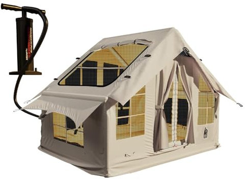 Großes aufblasbares Campingzelt, wasserdichtes aufblasbares Outdoor-Zelt, 4-Jahreszeiten-Familien-Glamping-Zelthaus for 2–4 Personen, Segeltuchzelt, einfach aufzubauende Zeltkabine for Reisen,Angeln