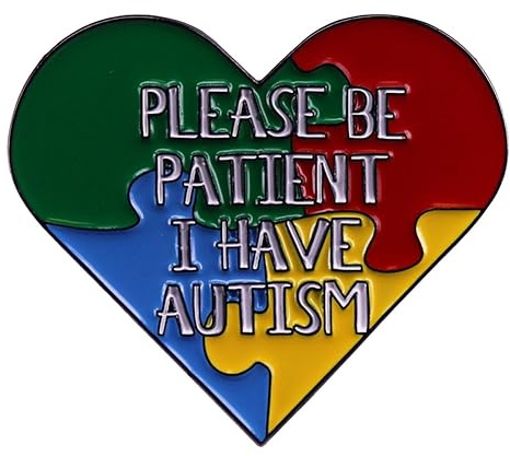 Broche « Please Be Patient Autism Awareness » – Broche en émail couleur cœur, métal, arc-en-ciel, badge de soutien pour vêtements et sac à dos