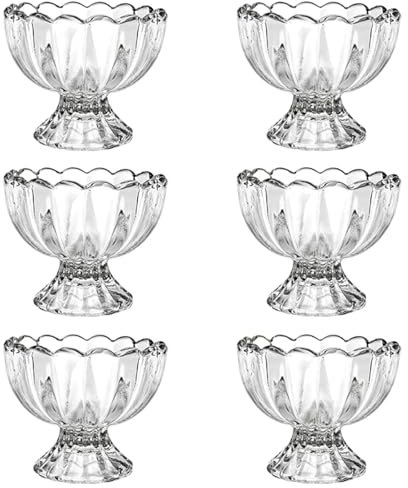 TESIN Glass Ice Cream Bowls Set of 6, 150ml Mini Clear Dessert Cups, Footed Dessert Bowls for Ice Cream Trifle, Sundae Cups for Cocktail Parfait Dessert Serving - 5oz