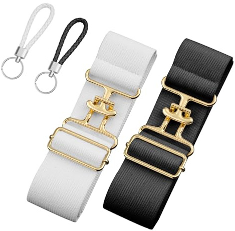 PEUTIER 2 Stück Reitgürtel, 3,8 cm Reitgürtel Elastischer Verstellbarer Reitgürtel mit Leder Schlüsselband Pferdegebissgürtel für Damen Reitsport