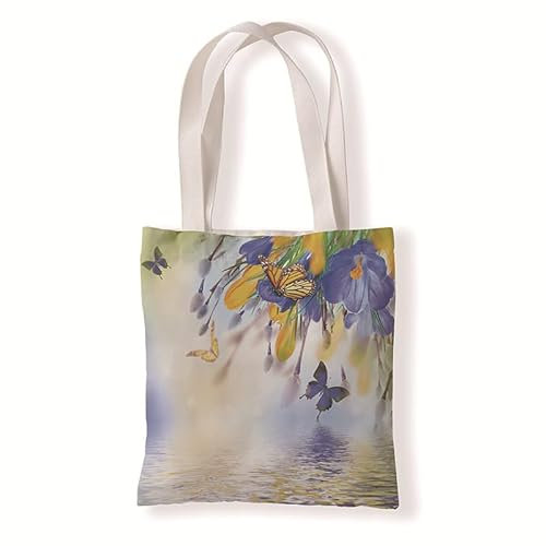Jutebeutel Gelber Blauer Druck Tote Bag Baumwolle Hanf Stoffbeutel Große Kapazität Stofftasche Faltbar Jutetasche Langlebig Baumwolltasche Bedruckt Stoffbeutel zum Bemalen Waschbar 30x40cm/3 Pcs