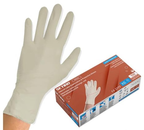 SETINO 300 Guanti in lattice senza polvere - gr 5-300 pz VARIE TAGLIE - OFFERTA - DPI Cat. 3 ospedaliero dentale alimentare (S)