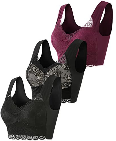 Women's Clothing 3 Pieces Lace Bra Plus Size Bra for Women Underwear Bralette Harvest Top Milk Catcher Cups Breastfeeding, multicoloured, 5X-Large