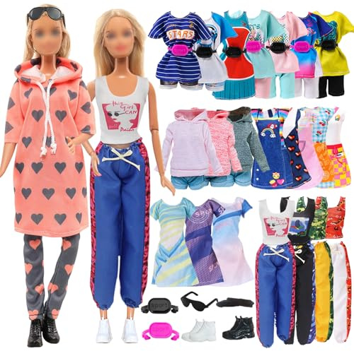 18 pezzi Abbigliamento & Accessori Bambola, Compatibile con 11,5 Pollici/30 cm, Stile Sportivo 1 Felpa Cappuccio 5 Abbigliamento Sport 1 Berretto 1 Sneaker 2 Abiti 1 Set Gilet/Stile casuale